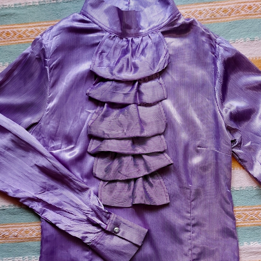 Metallic purple and silver stripes blouse size M